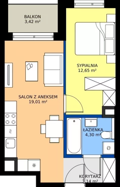 2 pokoje, mieszkanie 39,10 m², piętro 2, oferta nr A/12, Mokotów Sportowy 1.3, Warszawa, Mokotów, Augustówka, ul. Antoniewska
