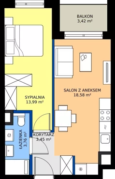 2 pokoje, mieszkanie 39,78 m², piętro 3, oferta nr A/43, Mokotów Sportowy 1.3, Warszawa, Mokotów, Augustówka, ul. Antoniewska
