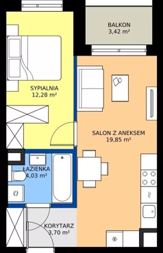 2 pokoje, mieszkanie 39,86 m², piętro 2, oferta nr A/72, Mokotów Sportowy 1.3, Warszawa, Mokotów, Augustówka, ul. Antoniewska
