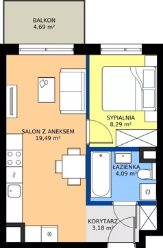 2 pokoje, mieszkanie 35,05 m², piętro 1, oferta nr C/48, Mokotów Sportowy 1.3, Warszawa, Mokotów, Augustówka, ul. Antoniewska