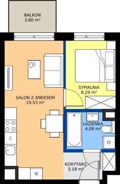 2 pokoje, mieszkanie 35,09 m², piętro 2, oferta nr C/14, Mokotów Sportowy 1.3, Warszawa, Mokotów, Augustówka, ul. Antoniewska
