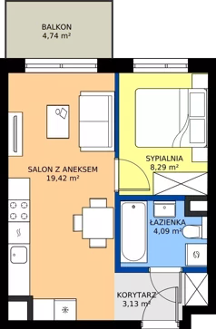2 pokoje, mieszkanie 34,93 m², piętro 5, oferta nr C/72, Mokotów Sportowy 1.3, Warszawa, Mokotów, Augustówka, ul. Antoniewska