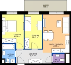 3 pokoje, mieszkanie 59,41 m², piętro 1, oferta nr C/81, Mokotów Sportowy 1.3, Warszawa, Mokotów, Augustówka, ul. Antoniewska