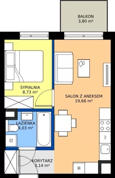 2 pokoje, mieszkanie 35,58 m², piętro 1, oferta nr E/7, Mokotów Sportowy 1.3, Warszawa, Mokotów, Augustówka, ul. Antoniewska
