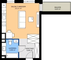 1 pokój, mieszkanie 34,99 m², piętro 2, oferta nr 14, MISTA Kraków, Kraków, Mistrzejowice, ul. Mistrzejowicka