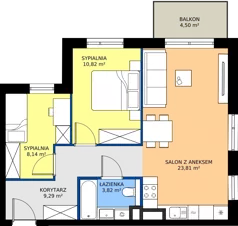 3 pokoje, mieszkanie 55,88 m², piętro 2, oferta nr 13, MISTA Kraków, Kraków, Mistrzejowice, ul. Mistrzejowicka