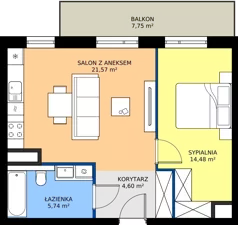 2 pokoje, mieszkanie 46,39 m², piętro 1, oferta nr 2, MISTA Kraków, Kraków, Mistrzejowice, ul. Mistrzejowicka
