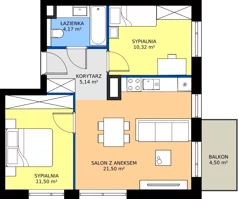 3 pokoje, mieszkanie 52,63 m², piętro 5, oferta nr 85, MISTA Kraków, Kraków, Mistrzejowice, ul. Mistrzejowicka