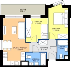 3 pokoje, mieszkanie 55,17 m², piętro 1, oferta nr II/212, Miasteczko Nova Fala 2, Gdynia, Cisowa, ul. Morska 254-262
