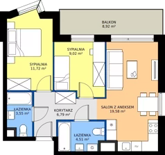 3 pokoje, mieszkanie 55,17 m², piętro 1, oferta nr II/204, Miasteczko Nova Fala 2, Gdynia, Cisowa, ul. Morska 254-262