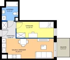 2 pokoje, mieszkanie 40,49 m², piętro 1, oferta nr C2/87, Miasteczko Julianów 2, Julianów, ul. Architektów
