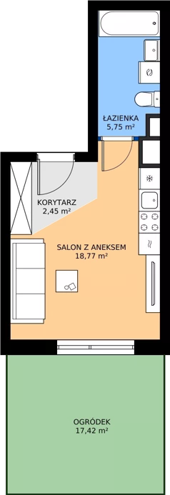 1 pokój, mieszkanie 26,97 m², parter, oferta nr XII/77, Metro Art 12, Warszawa, Praga Południe, Kamionek, ul. Chodakowska 38