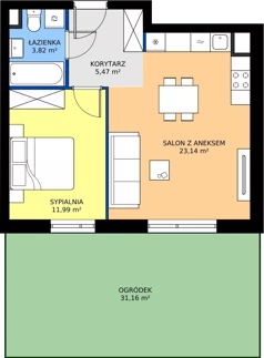 2 pokoje, mieszkanie 44,42 m², parter, oferta nr XII/104, Metro Art 12, Warszawa, Praga Południe, Kamionek, ul. Chodakowska 38
