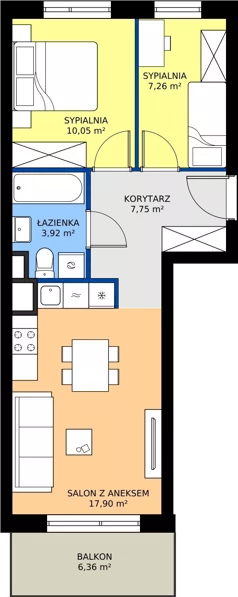 3 pokoje, mieszkanie 46,88 m², piętro 2, oferta nr XII/114, Metro Art 12, Warszawa, Praga Południe, Kamionek, ul. Chodakowska 38
