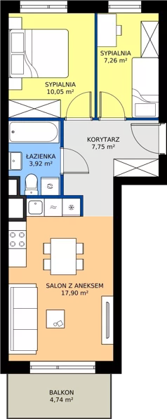 3 pokoje, mieszkanie 46,88 m², piętro 1, oferta nr XII/7, Metro Art 12, Warszawa, Praga Południe, Kamionek, ul. Chodakowska 38