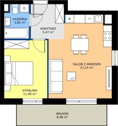 2 pokoje, mieszkanie 44,42 m², piętro 1, oferta nr XII/108, Metro Art 12, Warszawa, Praga Południe, Kamionek, ul. Chodakowska 38