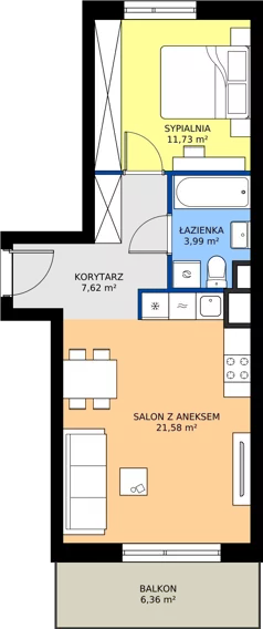2 pokoje, mieszkanie 44,92 m², piętro 3, oferta nr XII/89, Metro Art 12, Warszawa, Praga Południe, Kamionek, ul. Chodakowska 38