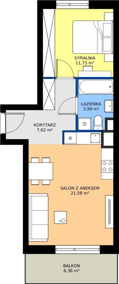 2 pokoje, mieszkanie 44,92 m², piętro 2, oferta nr XII/85, Metro Art 12, Warszawa, Praga Południe, Kamionek, ul. Chodakowska 38