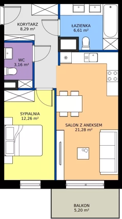 2 pokoje, mieszkanie 51,60 m², piętro 2, oferta nr A12, Concept Ćwiklińska, Warszawa, Białołęka, Tarchomin, ul. Elżbiety Barszczewskiej 2
