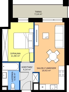 2 pokoje, mieszkanie 39,93 m², piętro 1, oferta nr A1, Concept Ćwiklińska, Warszawa, Białołęka, Tarchomin, ul. Elżbiety Barszczewskiej 2