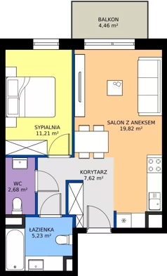 2 pokoje, mieszkanie 46,56 m², piętro 1, oferta nr A113, Concept Ćwiklińska, Warszawa, Białołęka, Tarchomin, ul. Elżbiety Barszczewskiej 2
