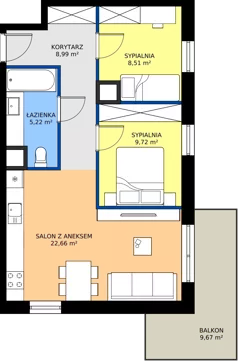 3 pokoje, mieszkanie 55,10 m², piętro 7, oferta nr A57, Concept Ćwiklińska, Warszawa, Białołęka, Tarchomin, ul. Elżbiety Barszczewskiej 2
