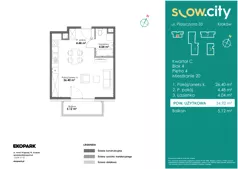 1 pokój, mieszkanie 34,92 m², piętro 4, oferta nr C4-20, Slow City - Etap C, Kraków, Prądnik Biały, ul. Piaszczysta 33 - 35