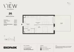 2 pokoje, mieszkanie 45,46 m², piętro 1, oferta nr 43, The View, Kraków, Dębniki, Ludwinów, ul. Marii Konopnickiej 35