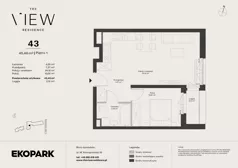 2 pokoje, mieszkanie 45,46 m², piętro 1, oferta nr 43, The View, Kraków, Dębniki, Ludwinów, ul. Marii Konopnickiej 35