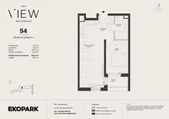 2 pokoje, mieszkanie 40,43 m², piętro 1, oferta nr 54, The View, Kraków, Dębniki, Ludwinów, ul. Marii Konopnickiej 35