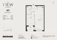 2 pokoje, mieszkanie 44,86 m², piętro 1, oferta nr 127, The View, Kraków, Dębniki, Ludwinów, ul. Marii Konopnickiej 35