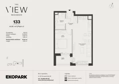 2 pokoje, mieszkanie 43,16 m², piętro 2, oferta nr 133, The View, Kraków, Dębniki, Ludwinów, ul. Marii Konopnickiej 35