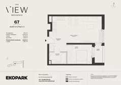 2 pokoje, mieszkanie 45,59 m², piętro 3, oferta nr 67, The View, Kraków, Dębniki, Ludwinów, ul. Marii Konopnickiej 35