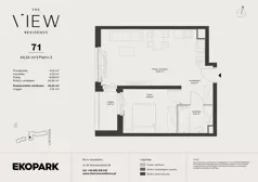 2 pokoje, mieszkanie 45,34 m², piętro 3, oferta nr 71, The View, Kraków, Dębniki, Ludwinów, ul. Marii Konopnickiej 35