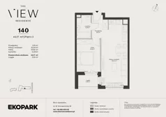 2 pokoje, mieszkanie 43,17 m², piętro 3, oferta nr 140, The View, Kraków, Dębniki, Ludwinów, ul. Marii Konopnickiej 35