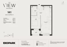 2 pokoje, mieszkanie 45,13 m², piętro 3, oferta nr 141, The View, Kraków, Dębniki, Ludwinów, ul. Marii Konopnickiej 35