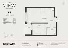 2 pokoje, mieszkanie 45,29 m², piętro 4, oferta nr 83, The View, Kraków, Dębniki, Ludwinów, ul. Marii Konopnickiej 35