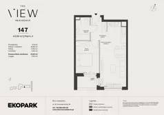 2 pokoje, mieszkanie 43,25 m², piętro 4, oferta nr 147, The View, Kraków, Dębniki, Ludwinów, ul. Marii Konopnickiej 35