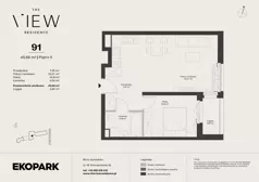 2 pokoje, mieszkanie 45,68 m², piętro 5, oferta nr 91, The View, Kraków, Dębniki, Ludwinów, ul. Marii Konopnickiej 35
