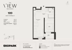 2 pokoje, mieszkanie 40,47 m², piętro 5, oferta nr 100, The View, Kraków, Dębniki, Ludwinów, ul. Marii Konopnickiej 35