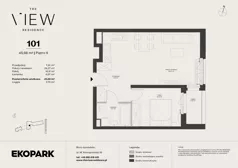 2 pokoje, mieszkanie 45,68 m², piętro 6, oferta nr 101, The View, Kraków, Dębniki, Ludwinów, ul. Marii Konopnickiej 35