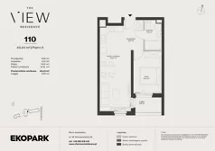 2 pokoje, mieszkanie 40,44 m², piętro 6, oferta nr 110, The View, Kraków, Dębniki, Ludwinów, ul. Marii Konopnickiej 35