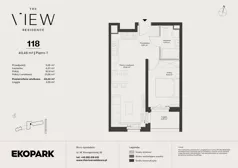 2 pokoje, mieszkanie 40,46 m², piętro 7, oferta nr 118, The View, Kraków, Dębniki, Ludwinów, ul. Marii Konopnickiej 35