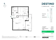 2 pokoje, mieszkanie 40,45 m², piętro 2, oferta nr A-22, Destino, Kraków, Bronowice, Bronowice Małe, ul. Odlewnicza/Bakałarzy