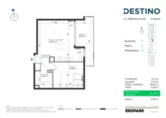 2 pokoje, mieszkanie 40,49 m², piętro 2, oferta nr B-24, Destino, Kraków, Bronowice, Bronowice Małe, ul. Odlewnicza