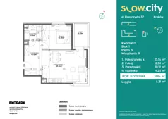 2 pokoje, mieszkanie 51,84 m², piętro 3, oferta nr D1-9, Slow City - Etap D, Kraków, Prądnik Biały, ul. Piaszczysta 39 - 41