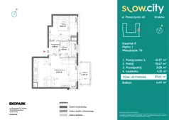2 pokoje, mieszkanie 39,63 m², piętro 1, oferta nr E-76, Slow City - Etap E, Kraków, Prądnik Biały, ul. Piaszczysta 43