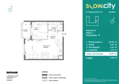 2 pokoje, mieszkanie 43,29 m², piętro 1, oferta nr E-77, Slow City - Etap E, Kraków, Prądnik Biały, ul. Piaszczysta 43