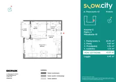 2 pokoje, mieszkanie 43,29 m², piętro 2, oferta nr E-81, Slow City - Etap E, Kraków, Prądnik Biały, ul. Piaszczysta 43