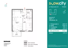 2 pokoje, mieszkanie 42,86 m², piętro 4, oferta nr E-36, Slow City - Etap E, Kraków, Prądnik Biały, ul. Piaszczysta 43